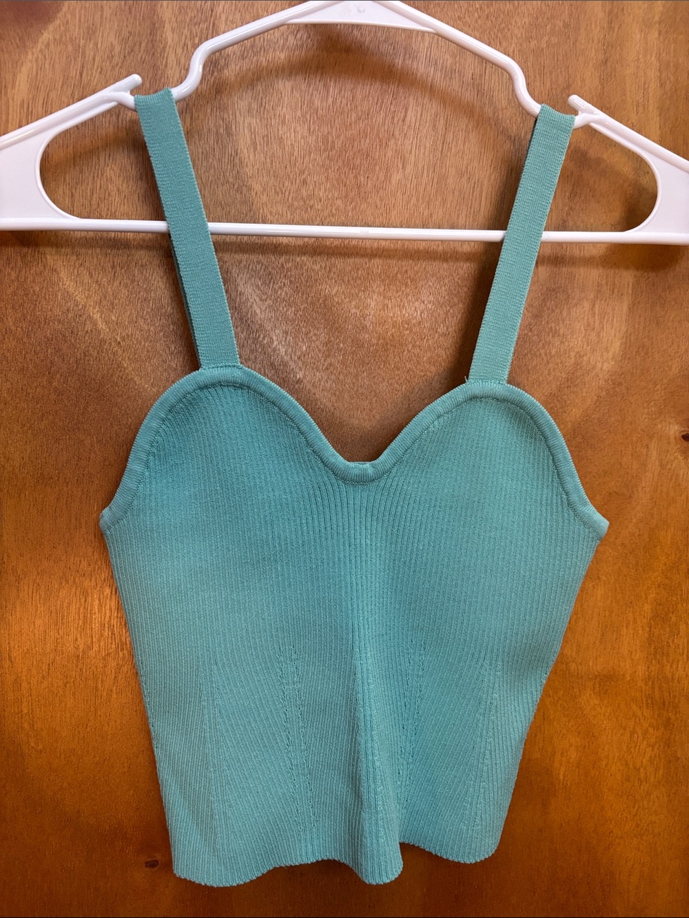 Altar'd State Teal Ribbed Sweetheart Crop Tank